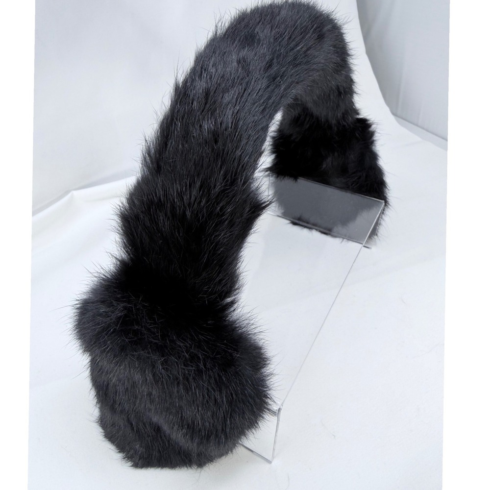 Black Rabbit Fur Earmuffs Winter Ear Warmers Made in France Plush Headband